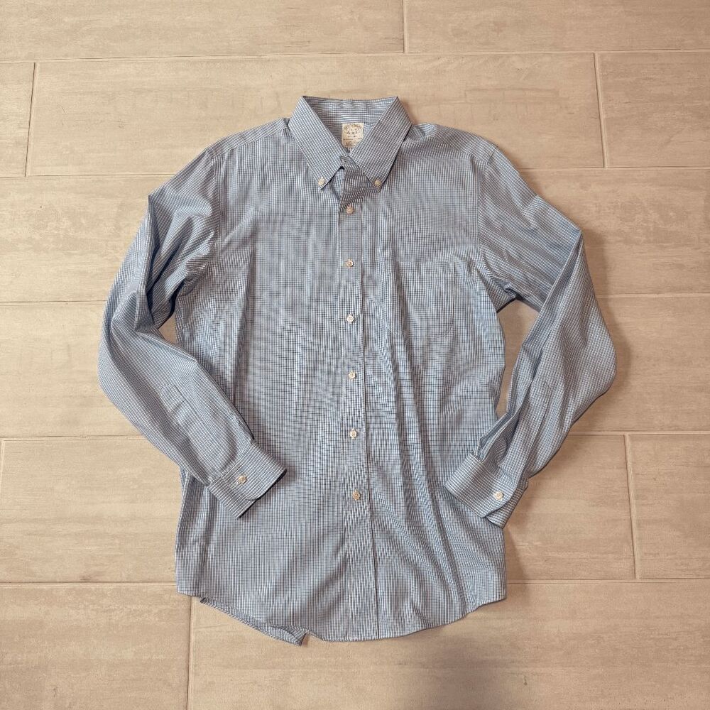 Brooks Brothers Long Sleeve Shirt Milano Fit Blue Button Up 16 Neck Checkered